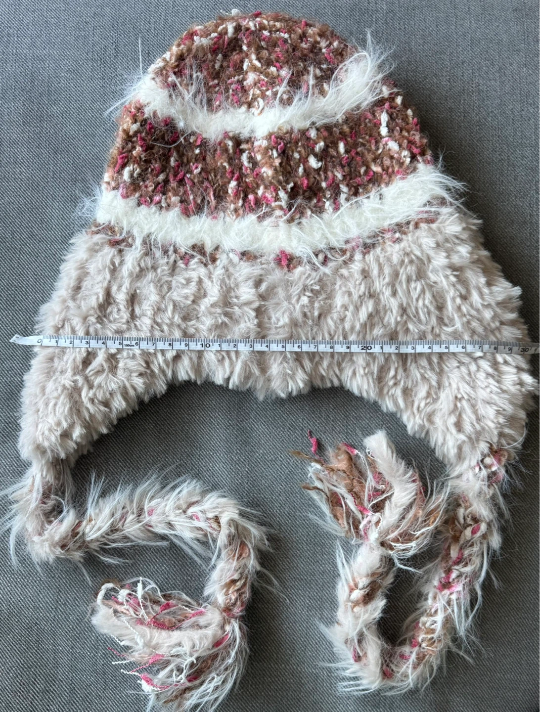 Fuzzy Striped Winter Hat with Tassels - photo 3