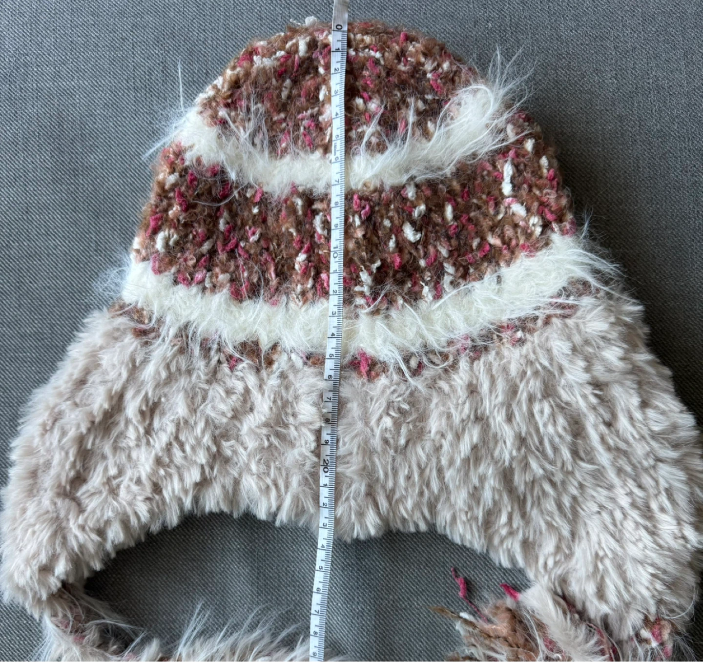 Fuzzy Striped Winter Hat with Tassels - photo 2