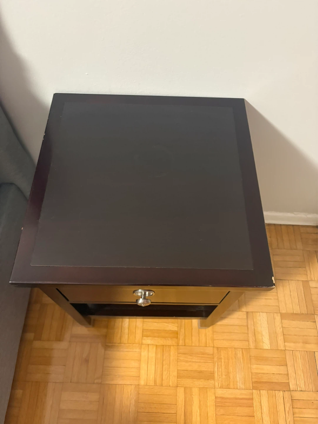 Dark Brown Nightstand with Drawer and Shelf - photo 2