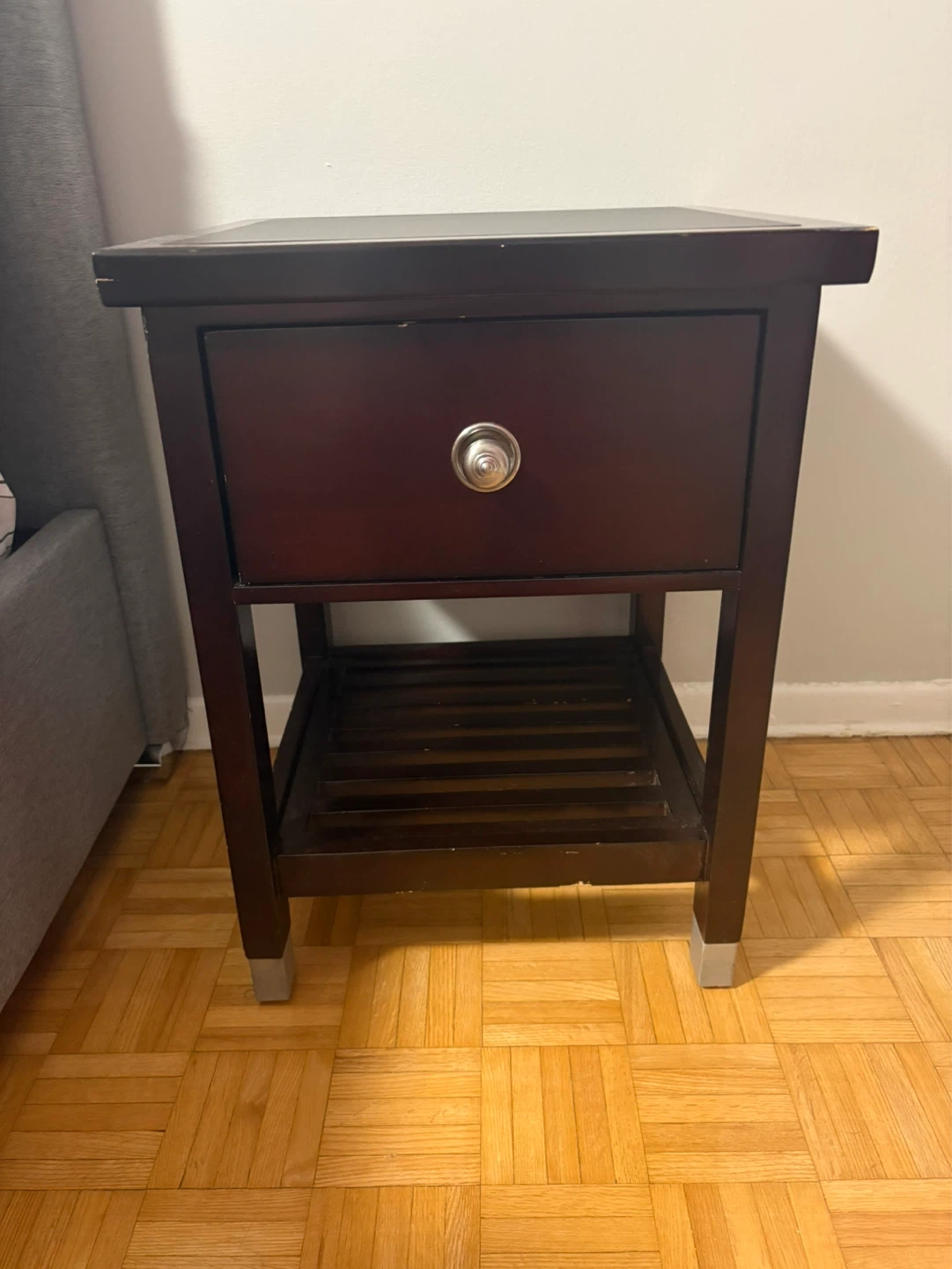 Dark Brown Nightstand with Drawer and Shelf