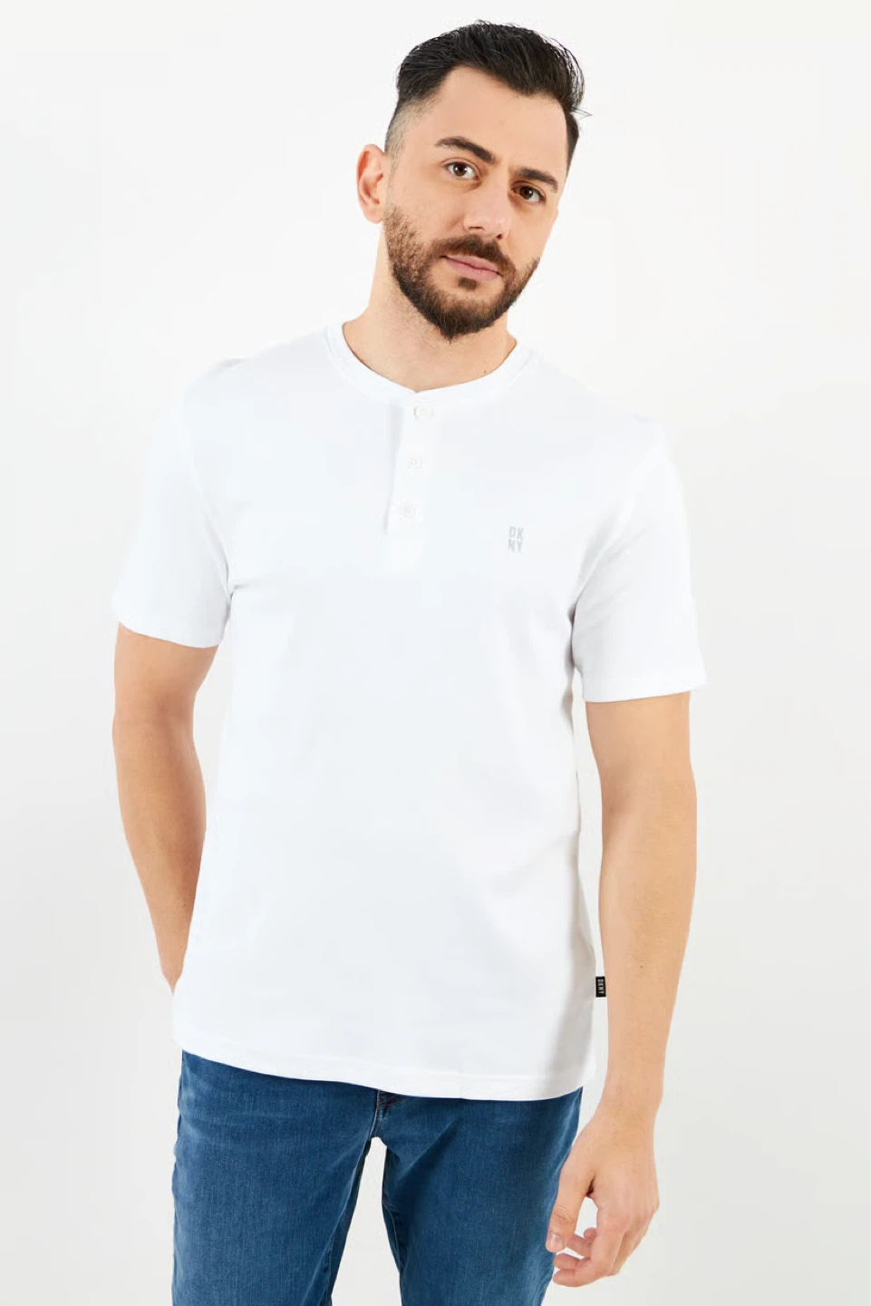 DKNY Men's White Henley Shirt - XL