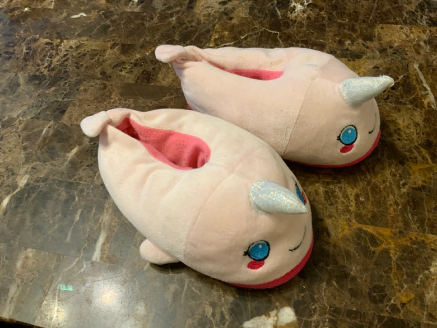 Pink Narwhal Plush Slippers
