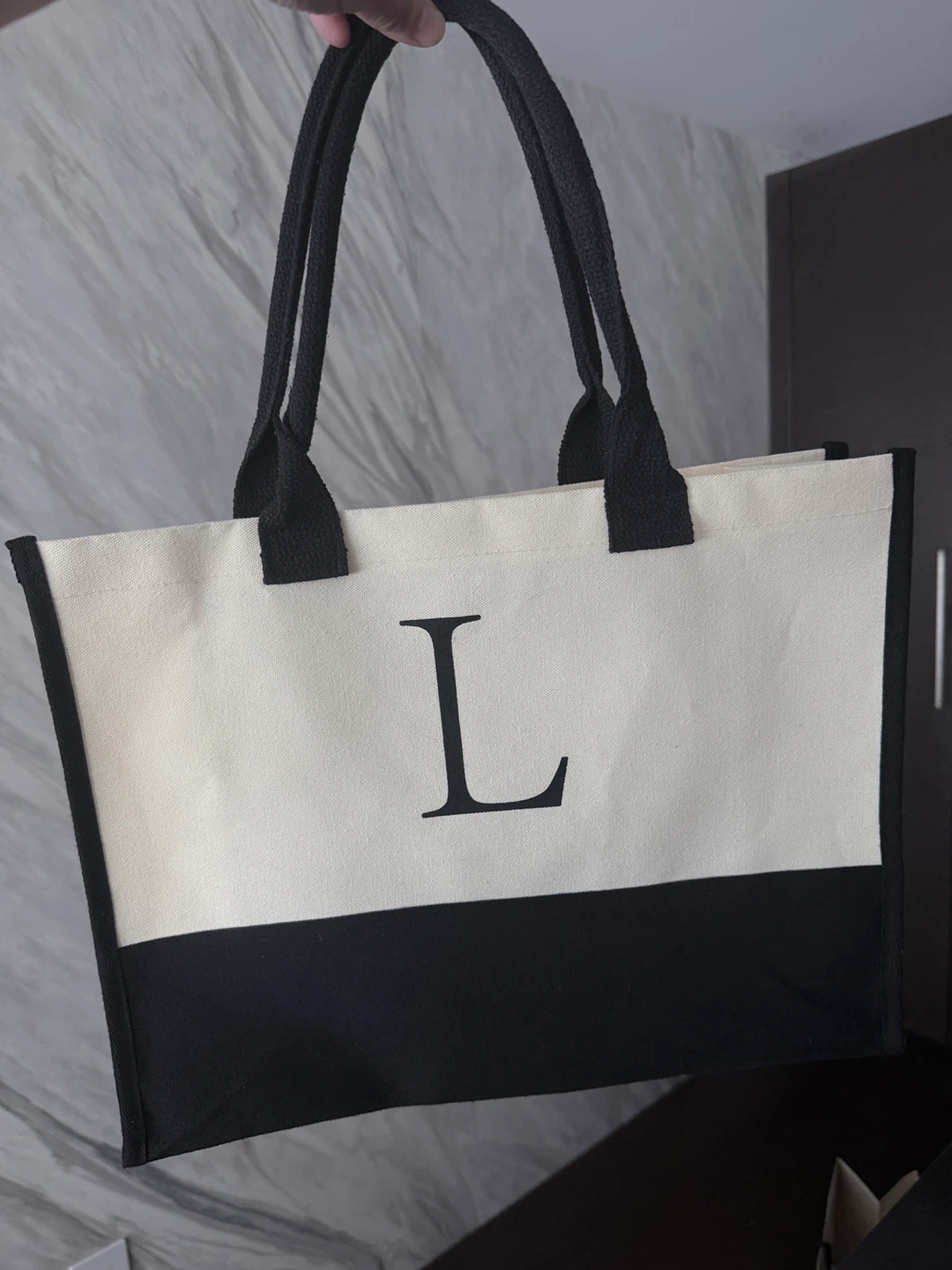 Canvas Tote Bag with 'L' Monogram