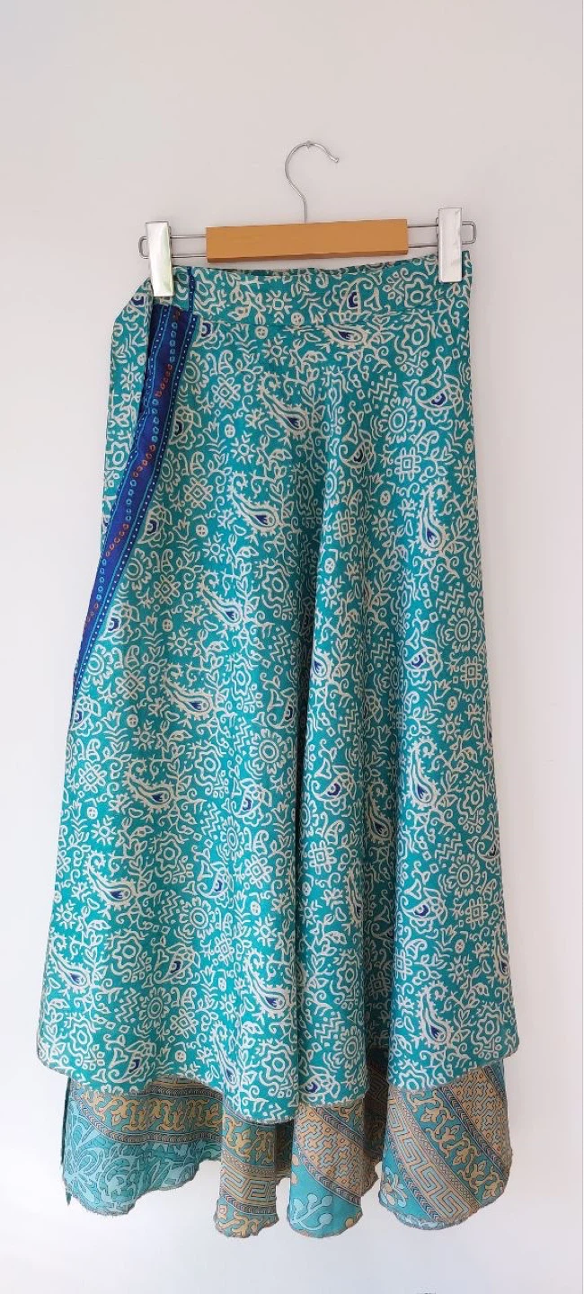 Teal and White Patterned Wrap Skirt