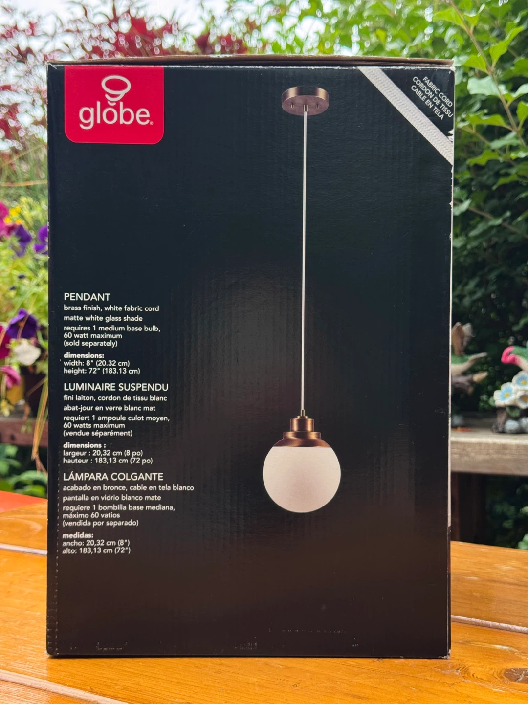 Brand New Globe Portland Pendant Light 8” x 72”Frosted Glass - photo 2
