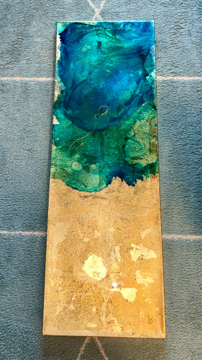 Abstract Alcohol Ink & Gold Leaf Canvas Art