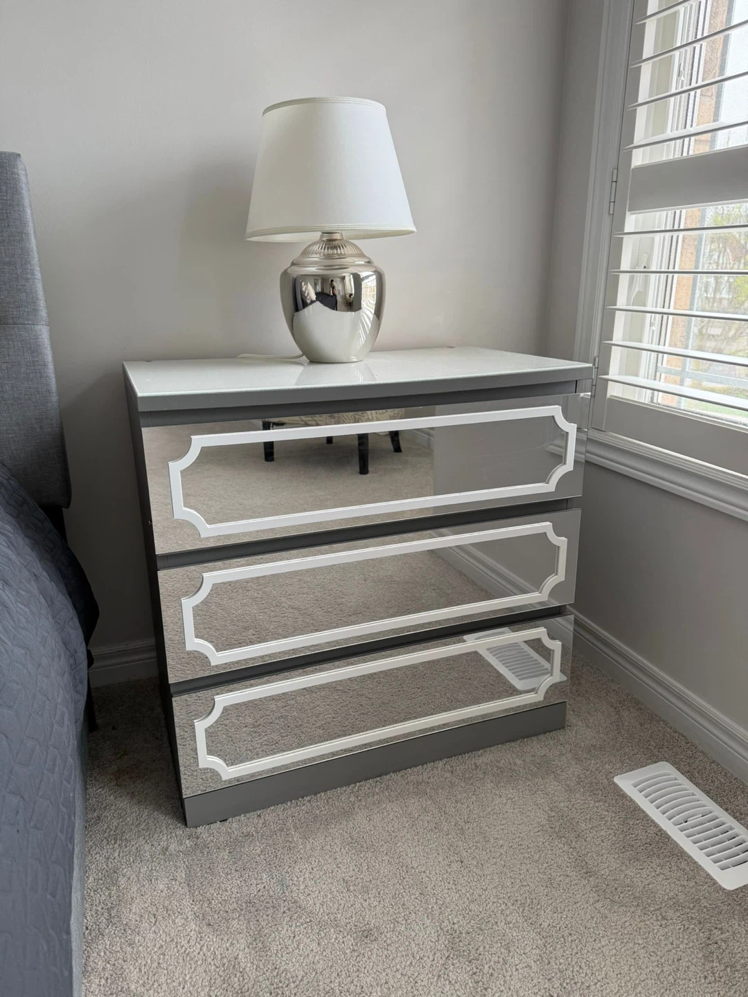 CONTENT SALE - Mirrored 3-Drawer Nightstand