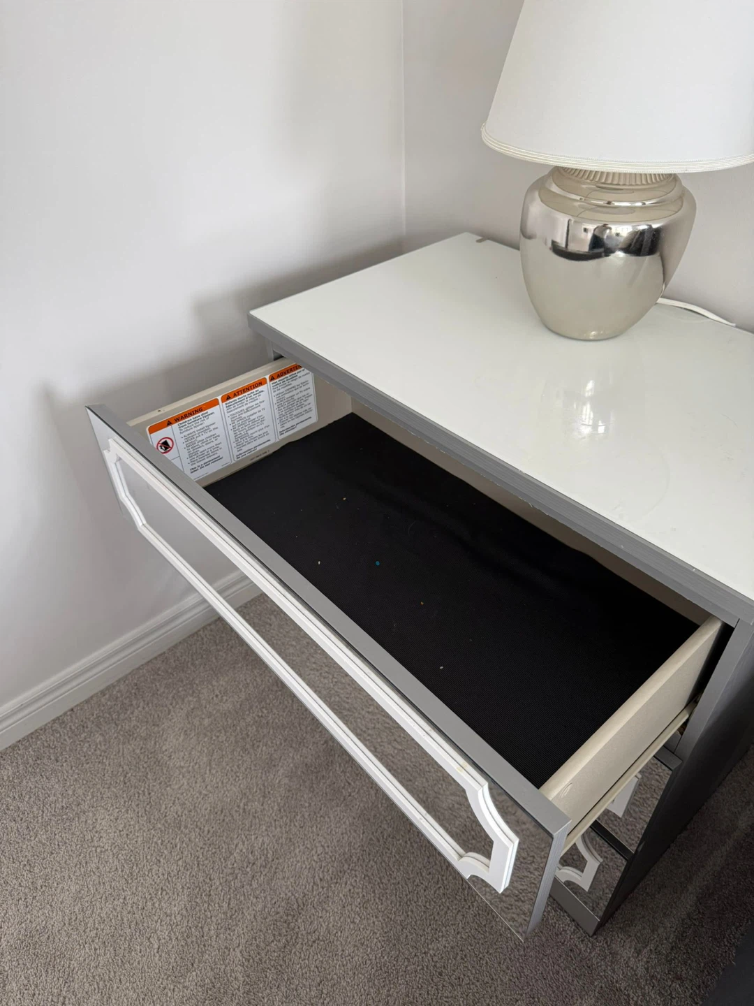 CONTENT SALE - Mirrored 3-Drawer Nightstand - photo 2