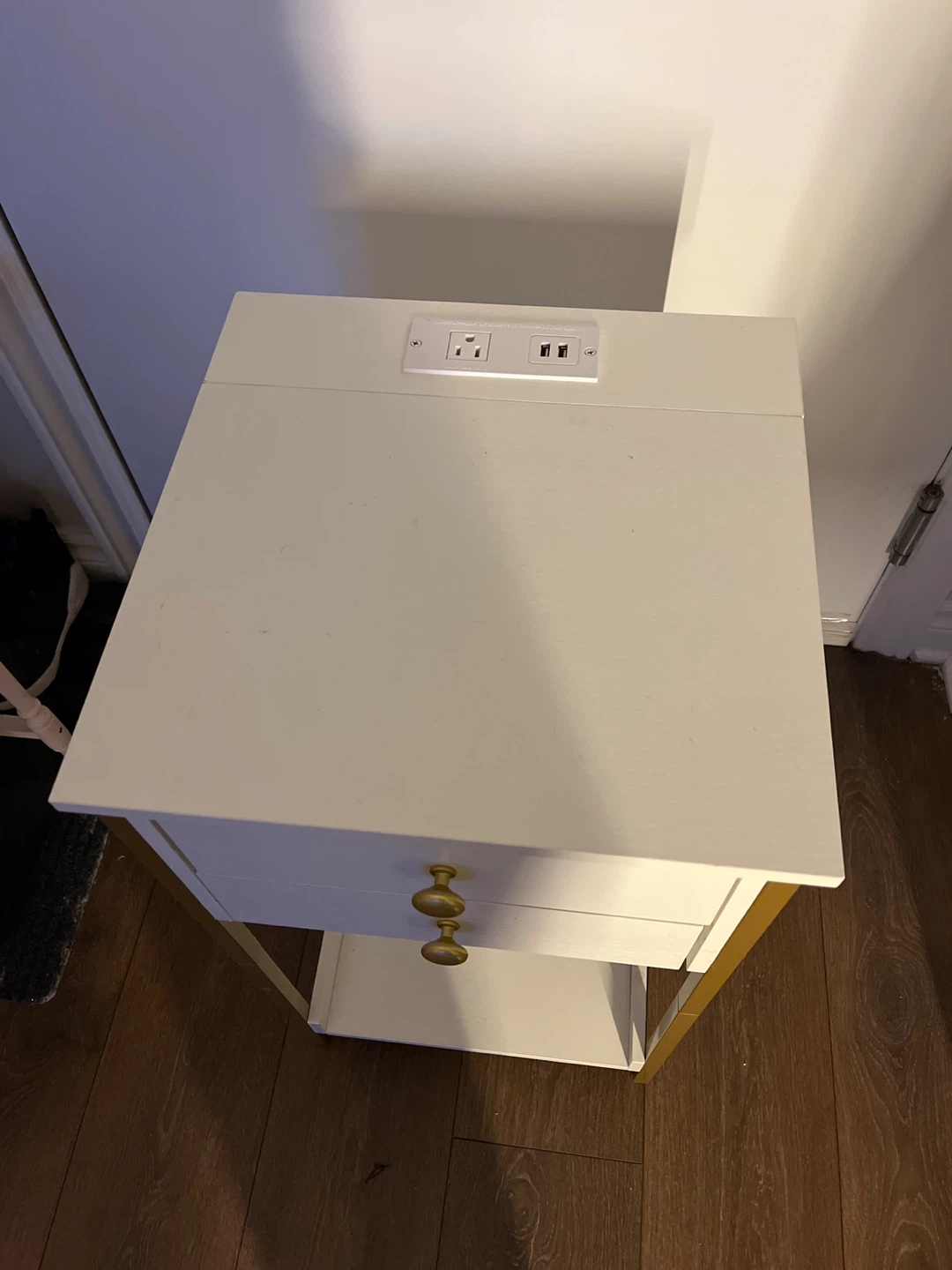 White Nightstand with 2 Drawers and Built-in Power Outlet - photo 2
