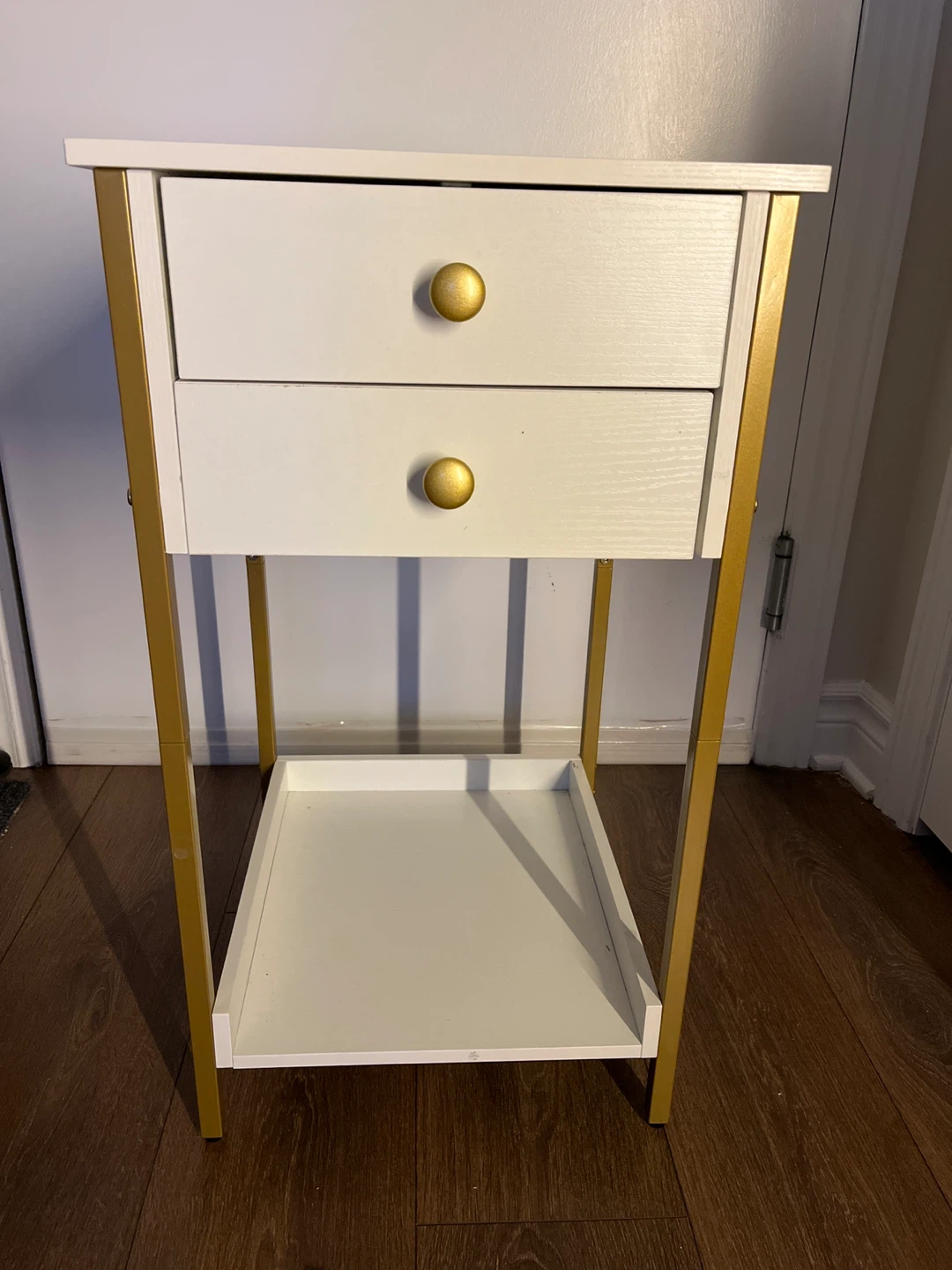 White Nightstand with 2 Drawers and Built-in Power Outlet