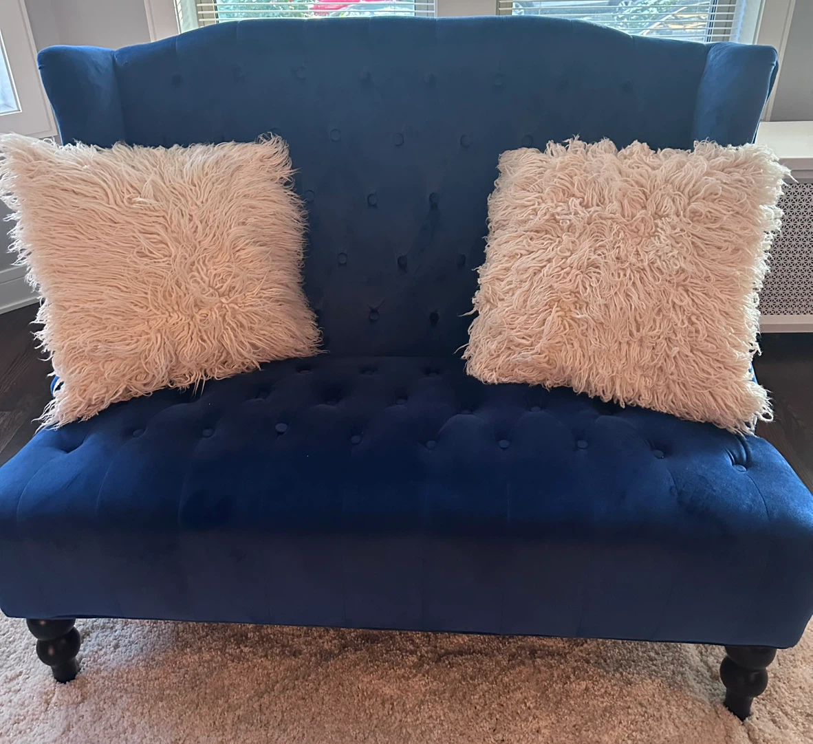 Blue Velvet Tufted Loveseat