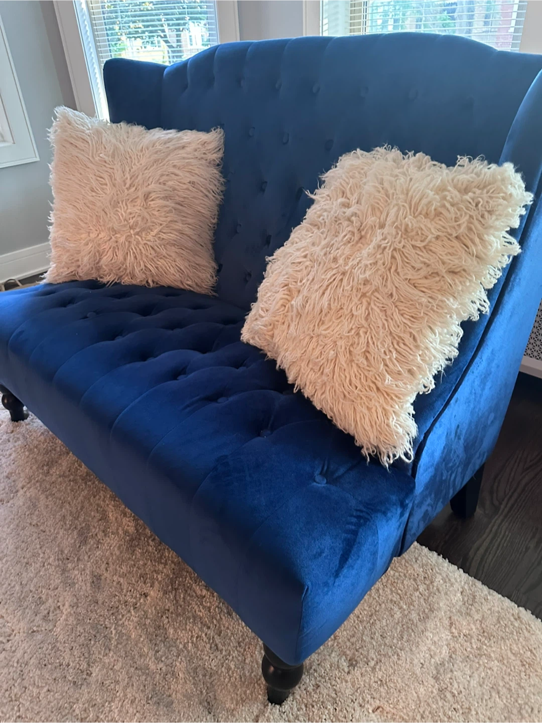Blue Velvet Tufted Loveseat - photo 2