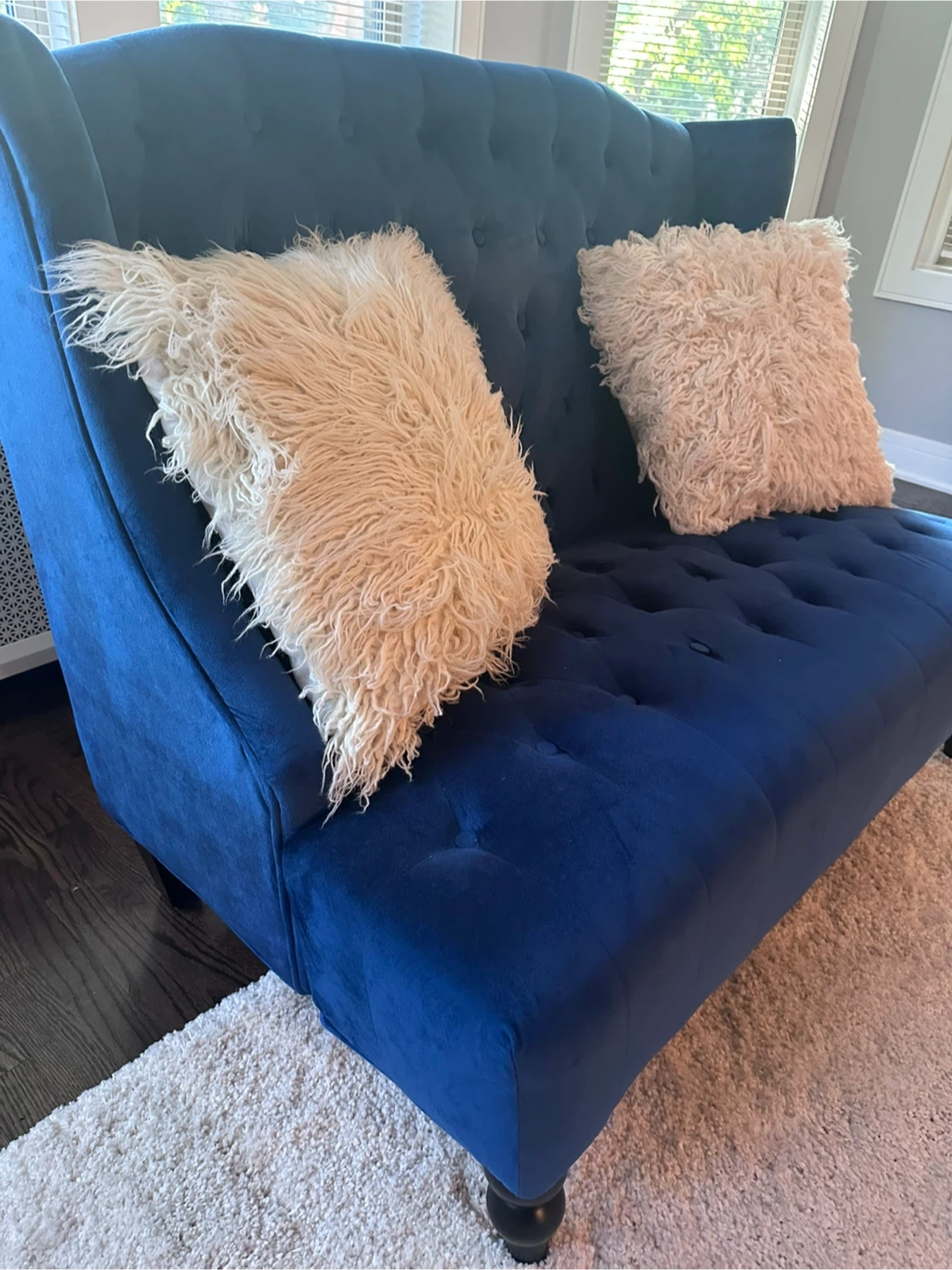 Blue Velvet Tufted Loveseat - photo 3