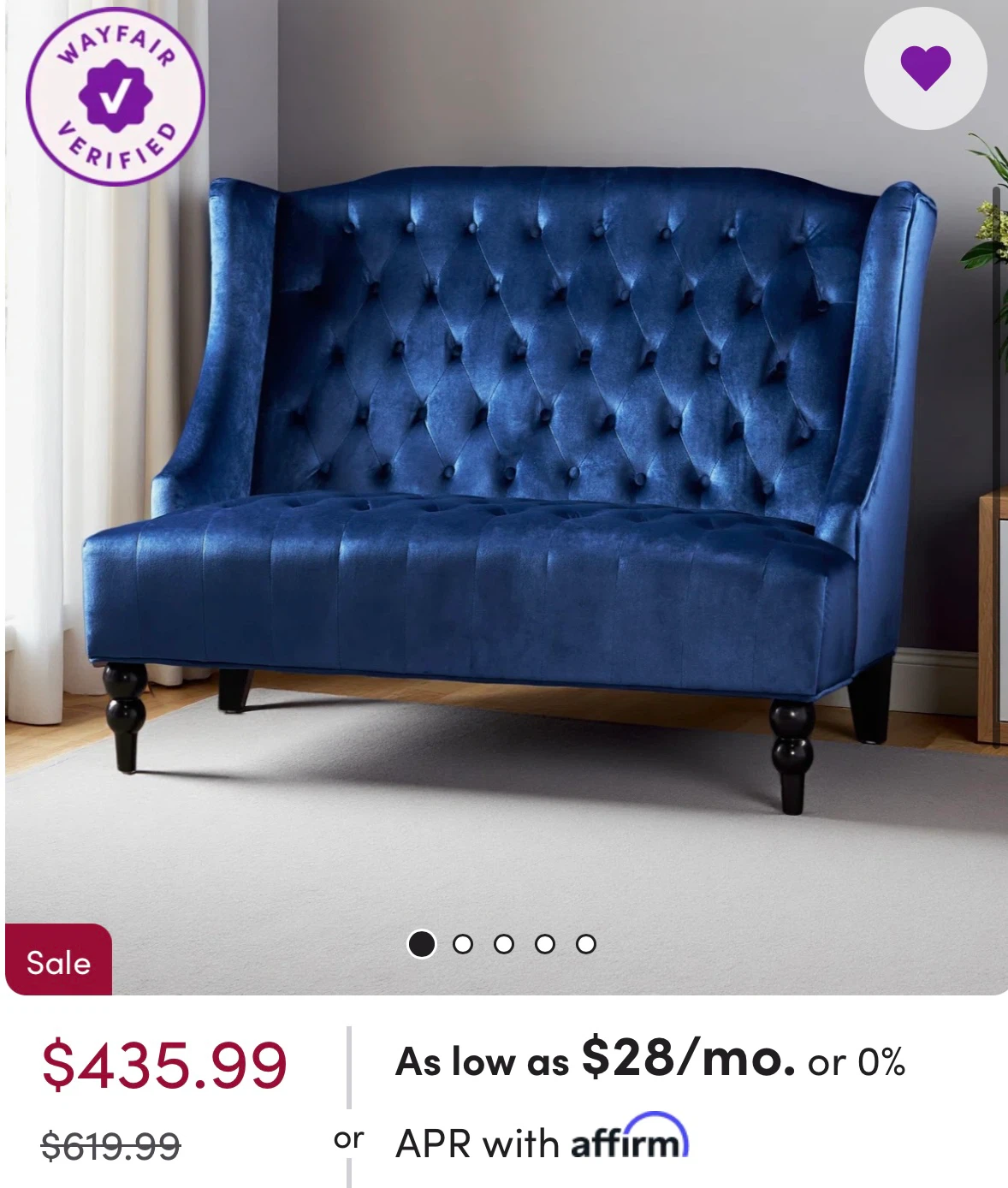 Blue Velvet Tufted Loveseat - photo 5