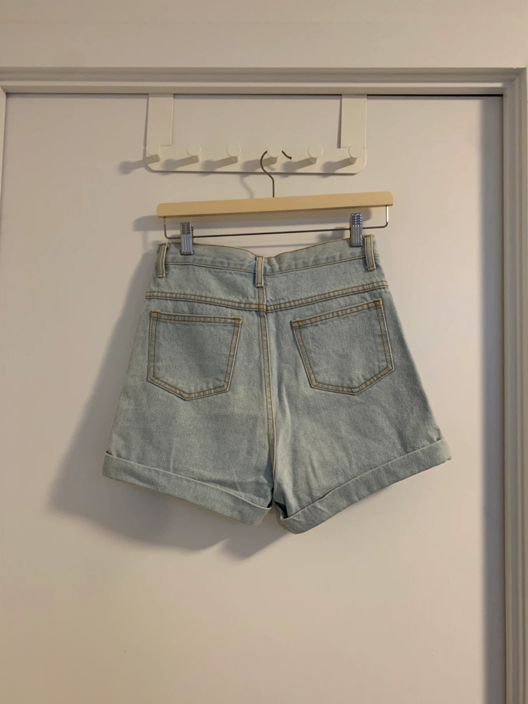 High-Waisted Denim Shorts Light Wash - photo 2