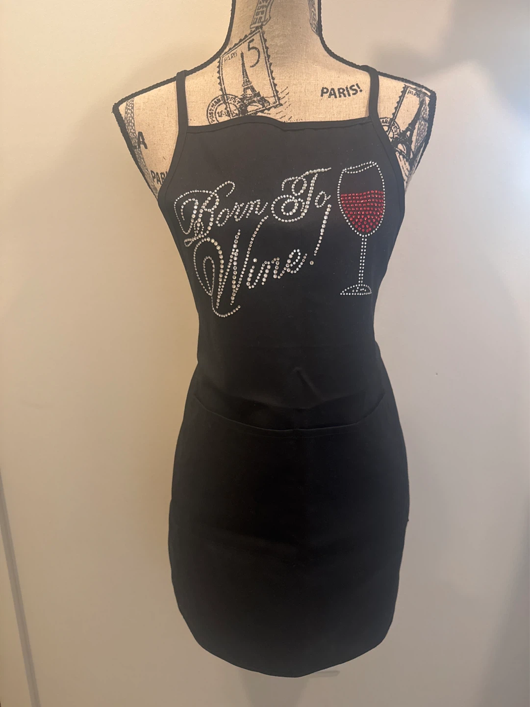 Black "Born to Wine" Rhinestone Apron
