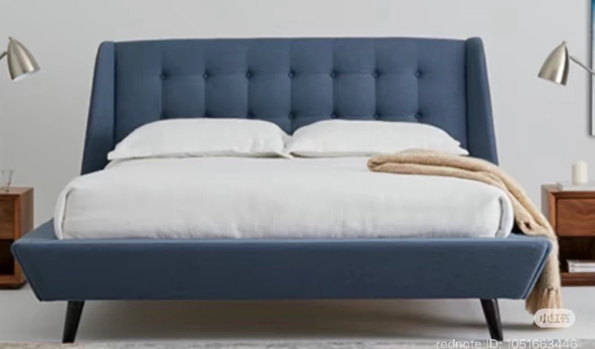 Blue Tufted Wingback Bed Frame and mattress queen size