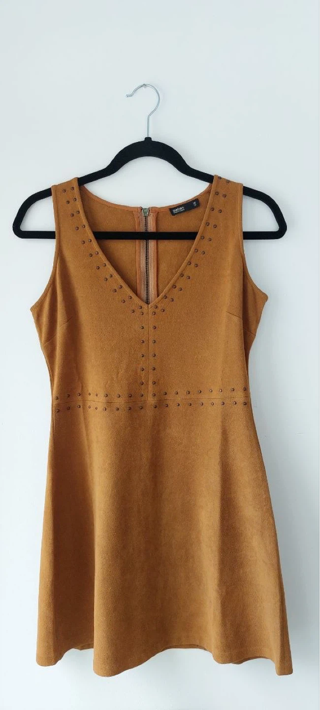 Sawan Tan Suede Studded Mini Dress