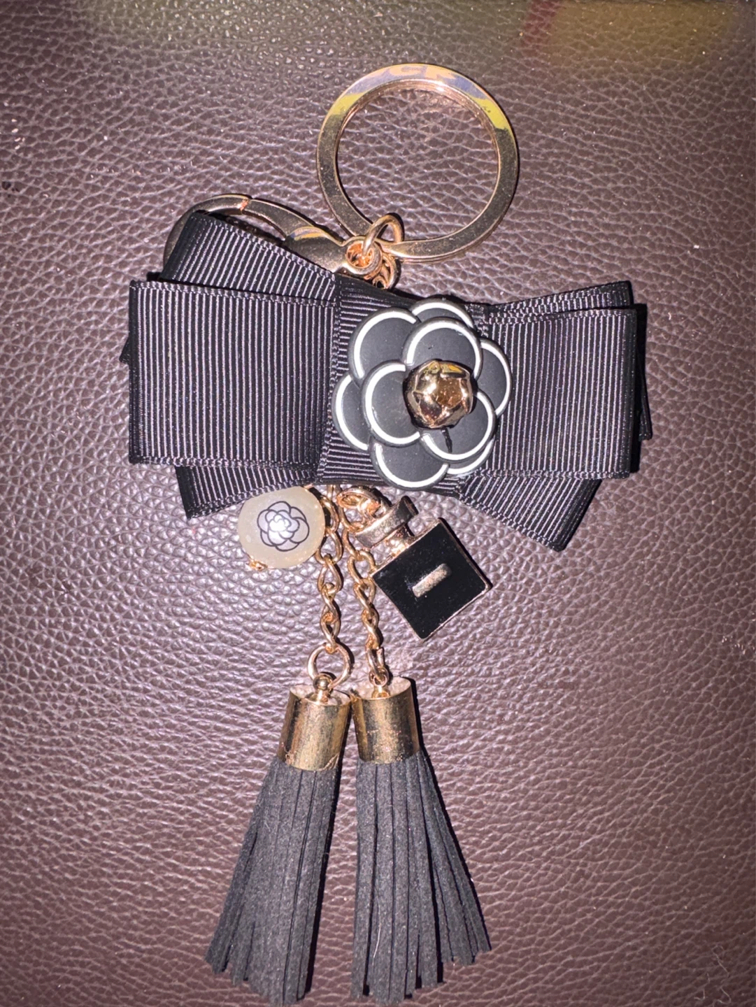 ⚽️ NEW Black Bow Charm Keychain with Tassels