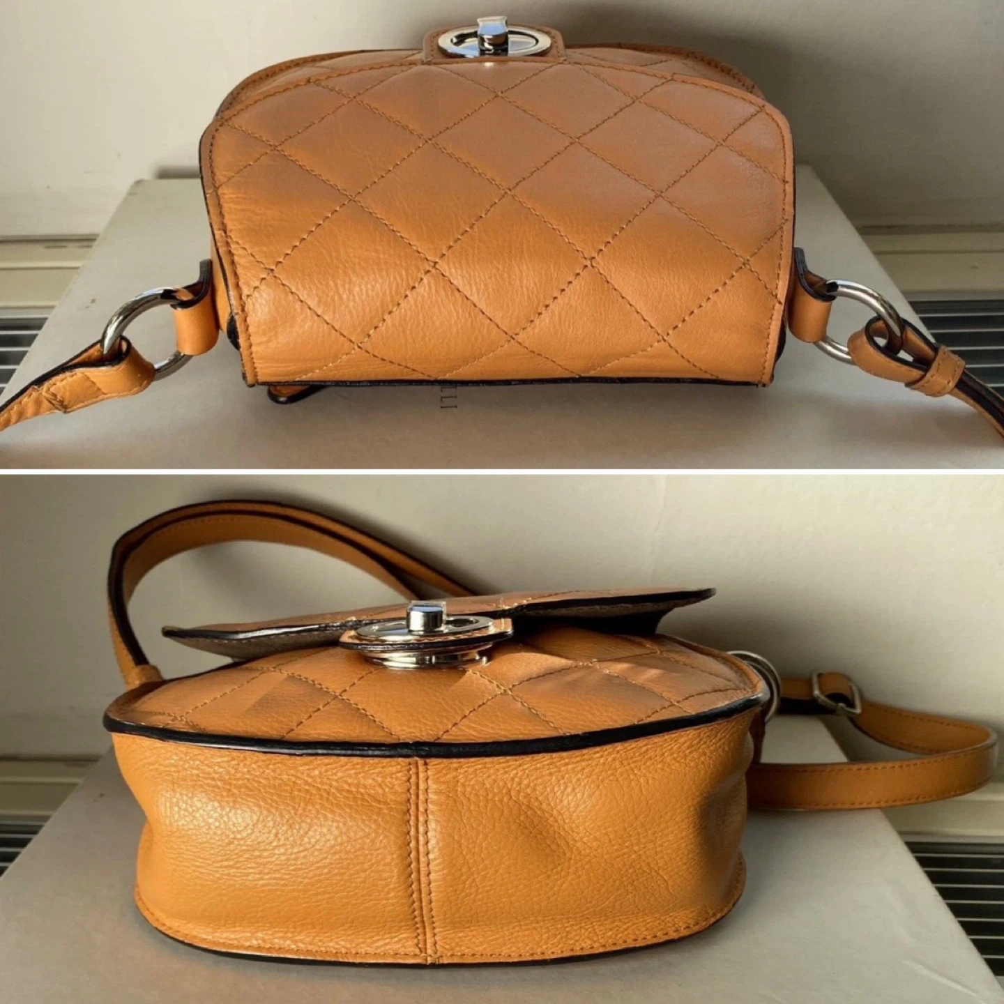PICARD Saddle CROSSBODY Quilted Bag Leather Mustard Strap ⚽️ - photo 3