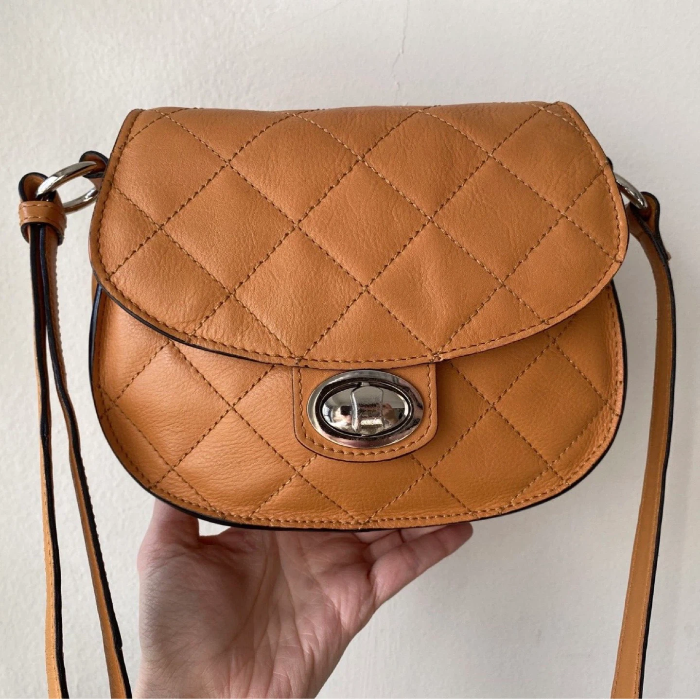 PICARD Saddle CROSSBODY Quilted Bag Leather Mustard Strap ⚽️