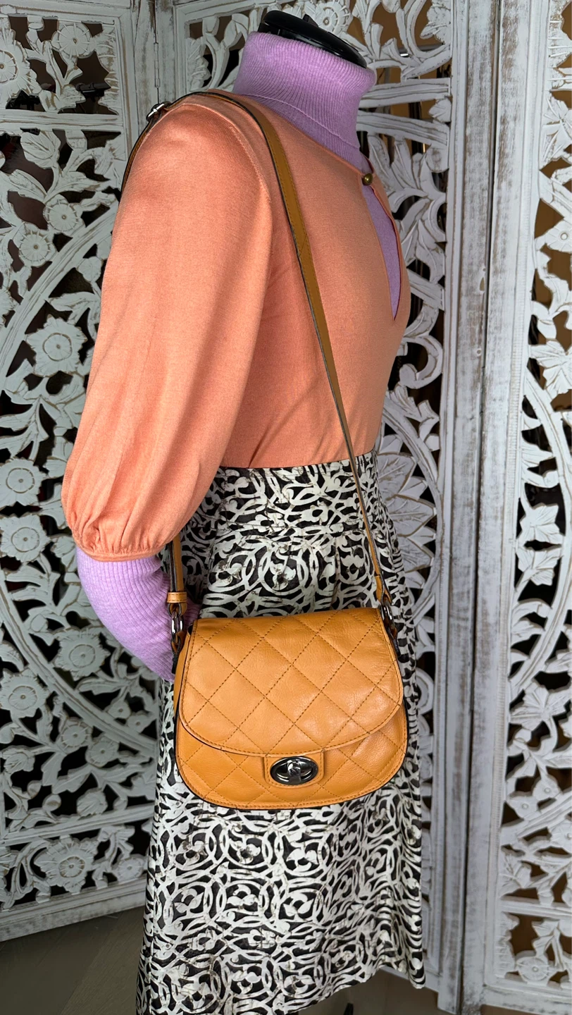 PICARD Saddle CROSSBODY Quilted Bag Leather Mustard Strap ⚽️ - photo 4