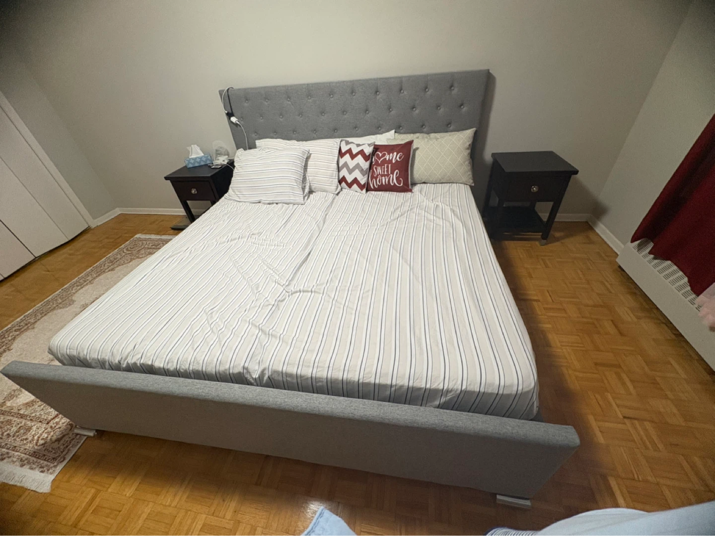 Grey Upholstered Platform Bed Frame