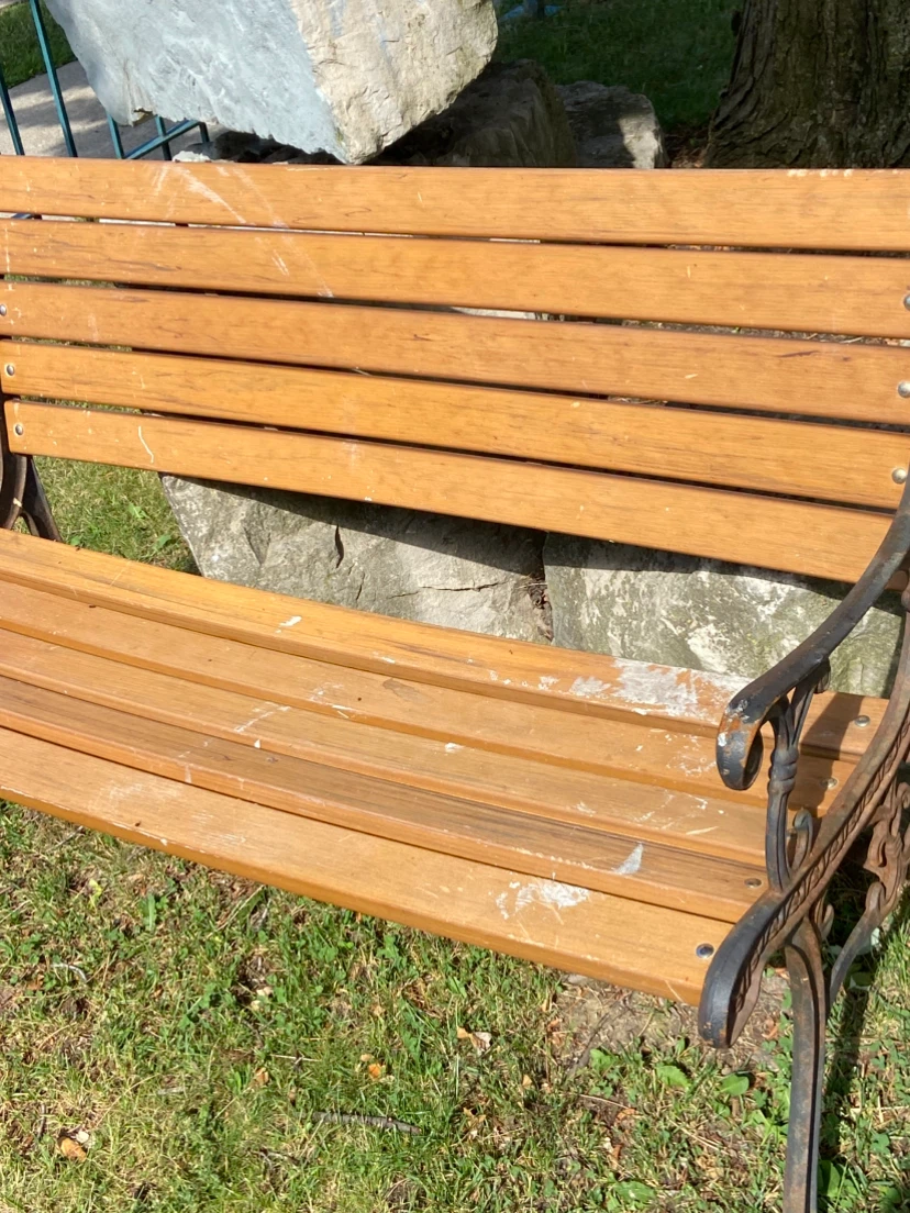 Wooden Park Bench with Metal Frame