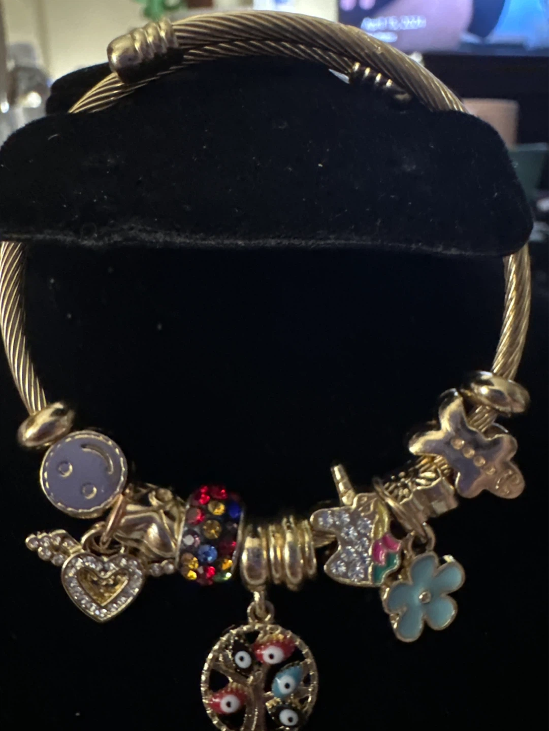 Stainless steel Gold Charm Bracelet, Unicorns, and Evil Eye