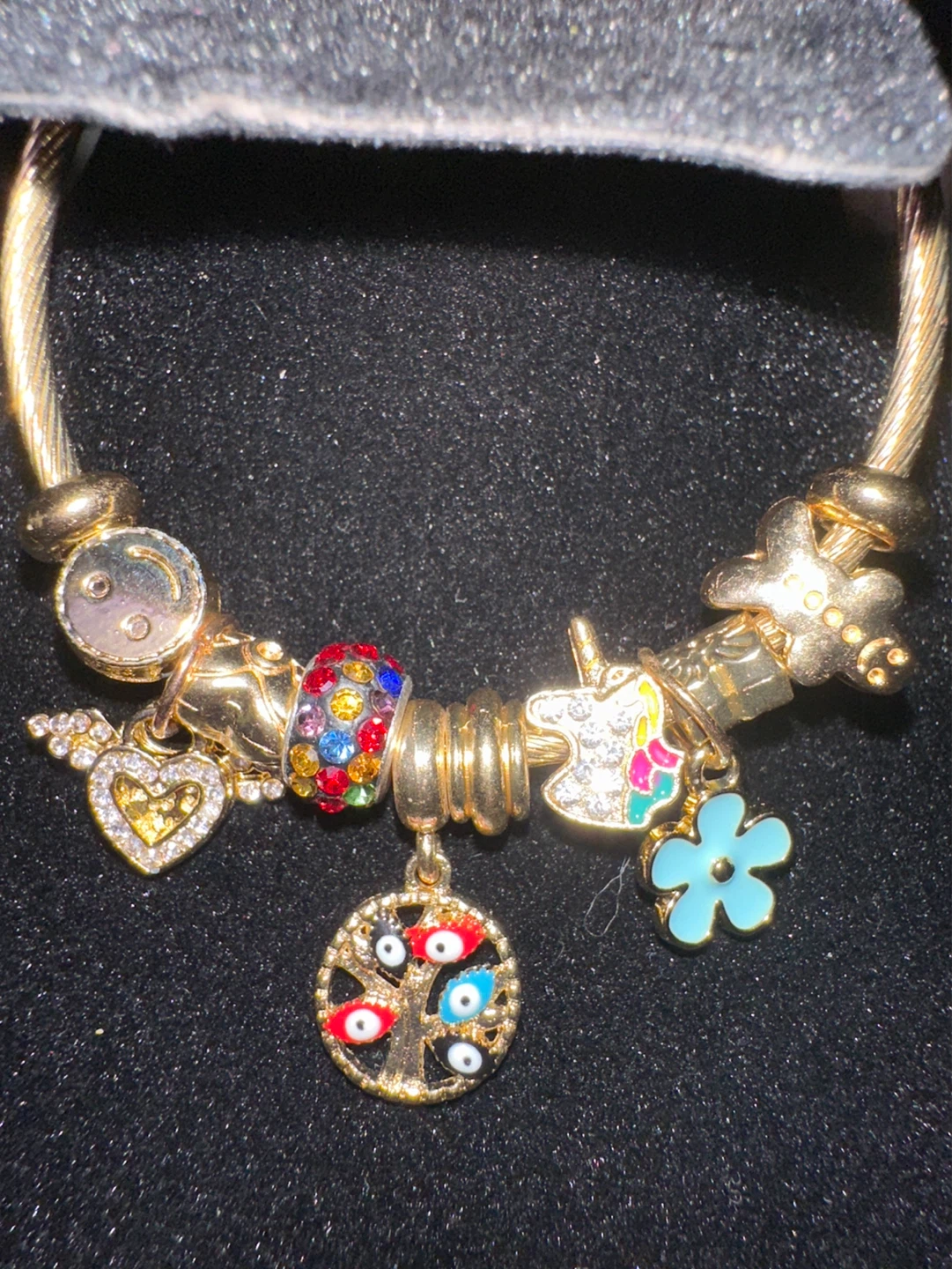 Stainless steel Gold Charm Bracelet, Unicorns, and Evil Eye - photo 3