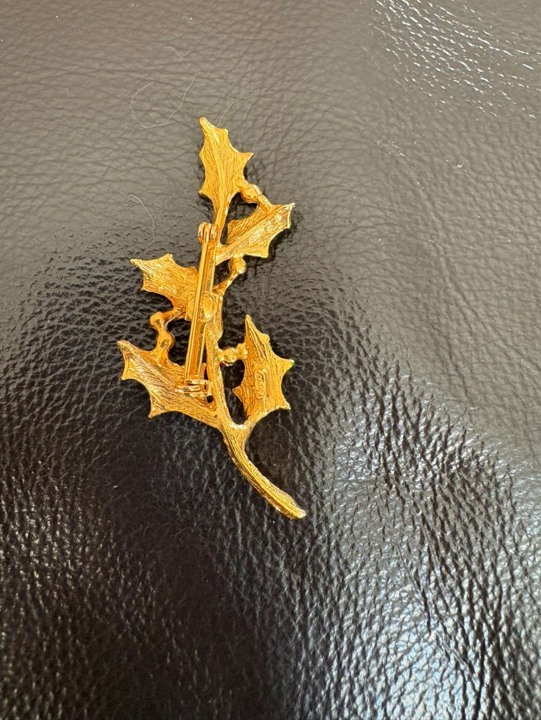 Gold Tone Holly Brooch with Red Berries - photo 2