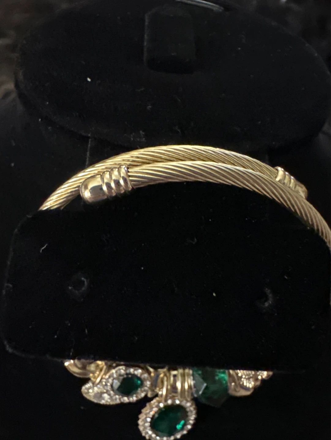 Gold Tone Charm Bracelet with Green Gems - photo 2