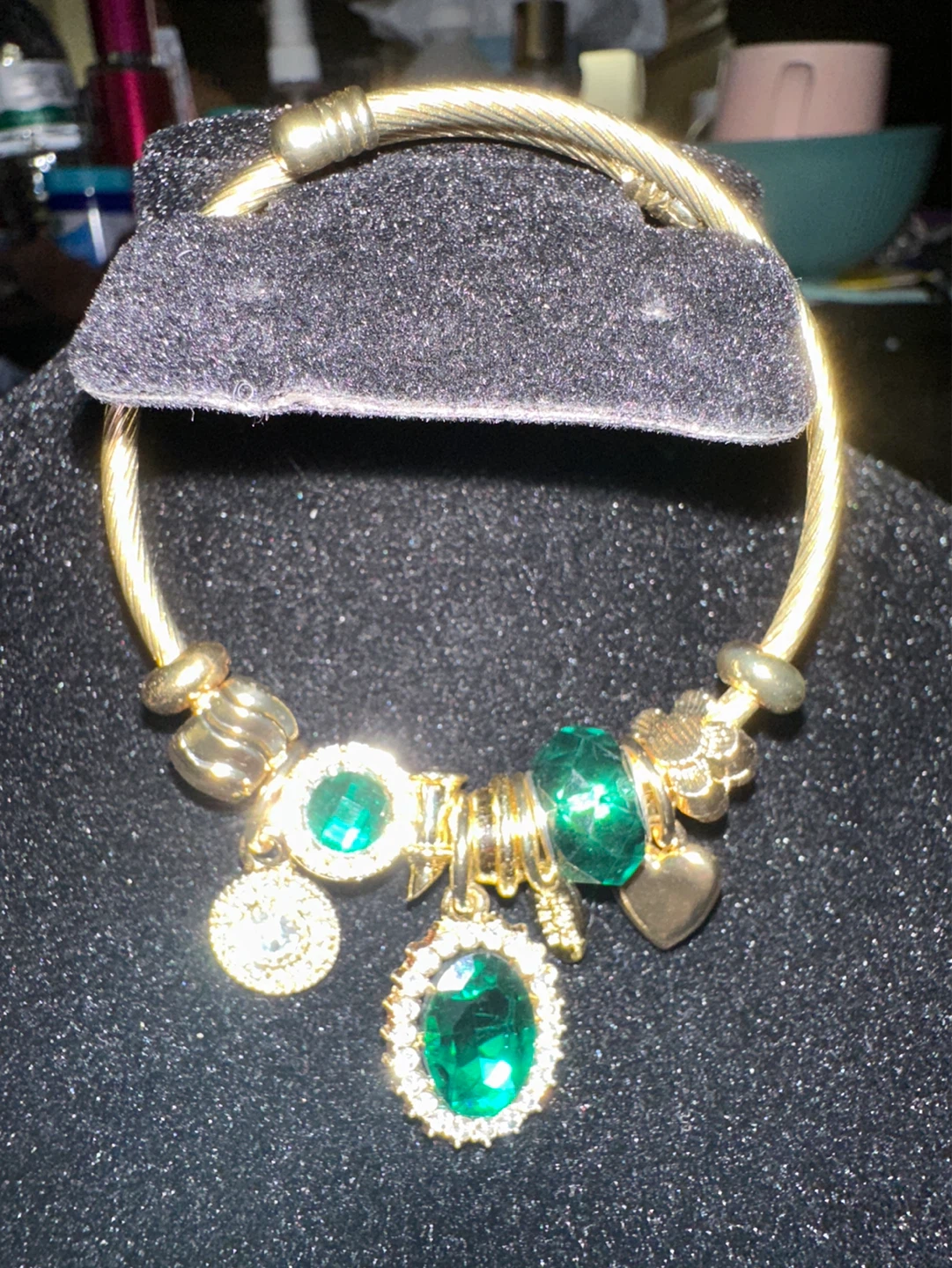 Gold Tone Charm Bracelet with Green Gems - photo 3