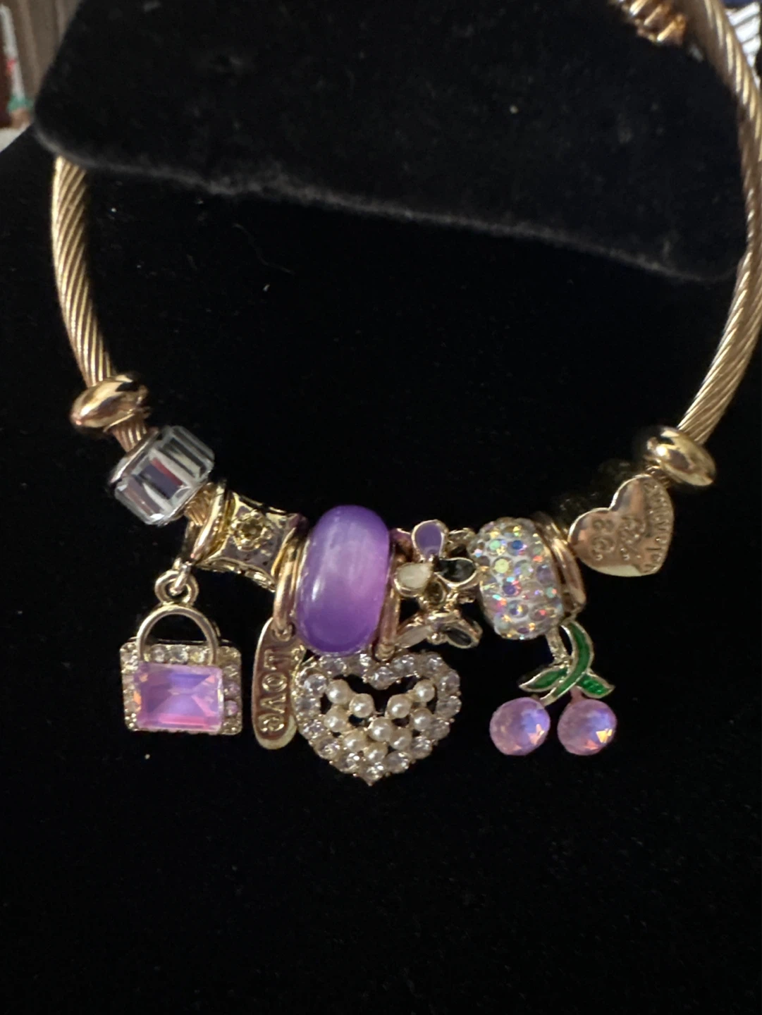 Stainless steel Gold Tone Charm Bracelet with Purple Accents - photo 3