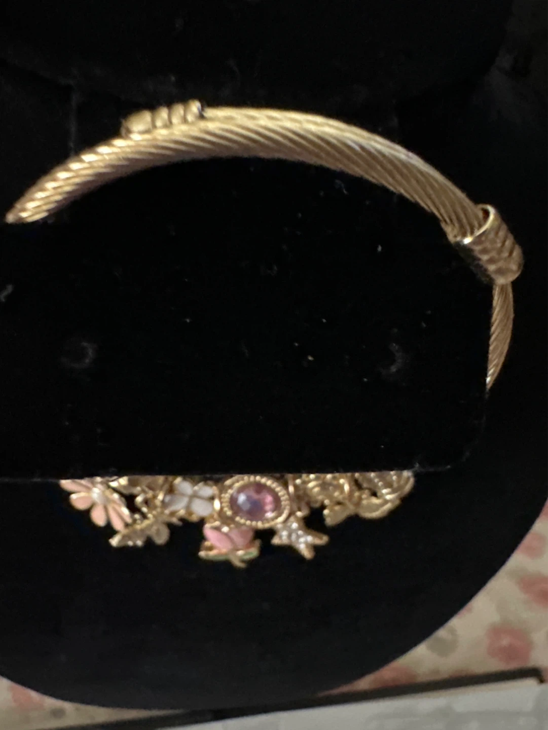 Gold Charm Bracelet with Flowers, Bee, Butterfly, Crown - photo 2