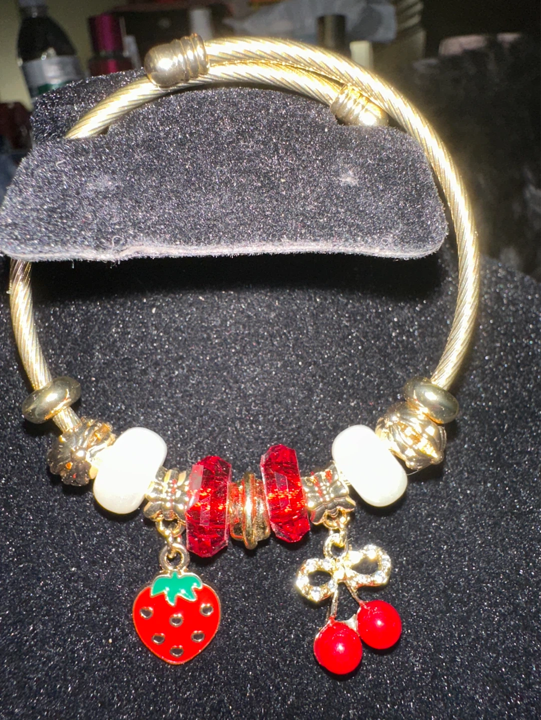 Gold Tone Charm Bracelet with Strawberry and Cherry Charms - photo 2
