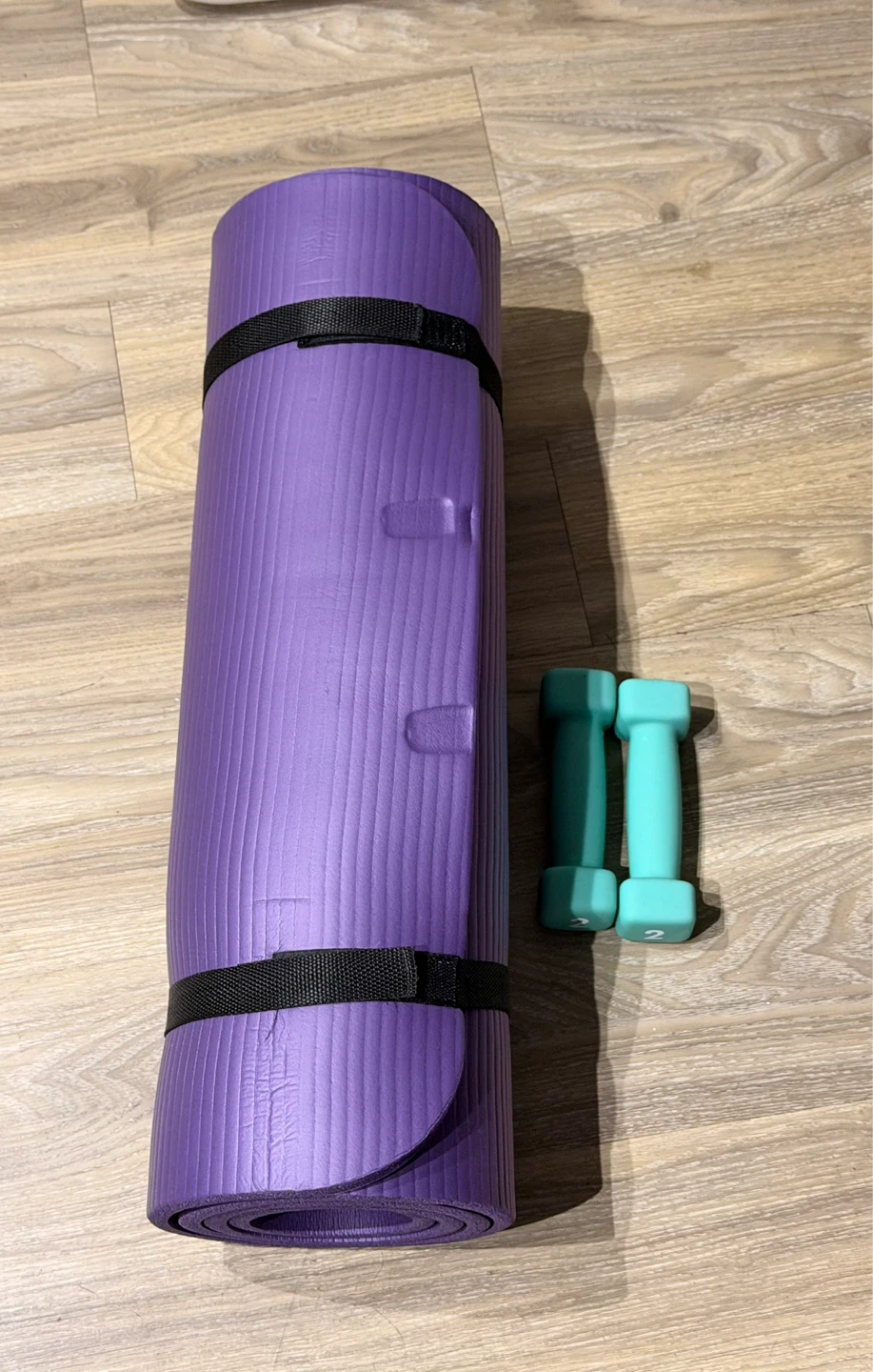 Brand new Purple Pilates Mat and Dumbbells