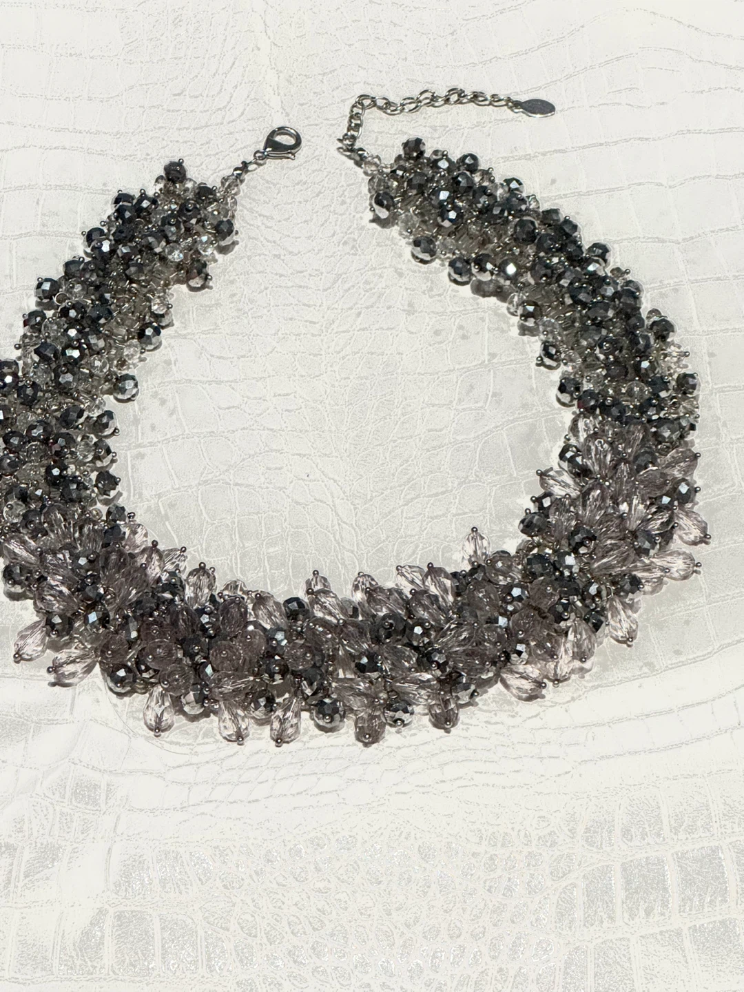 Beaded Statement Necklace - Gray & Clear