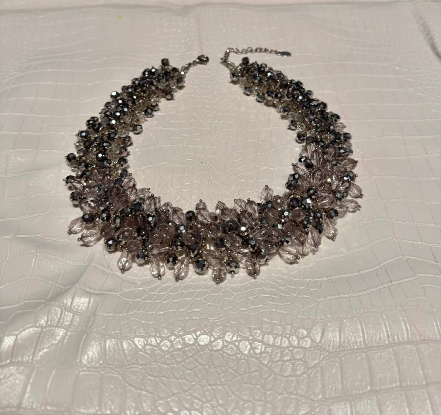 Beaded Statement Necklace - Gray & Clear - photo 3