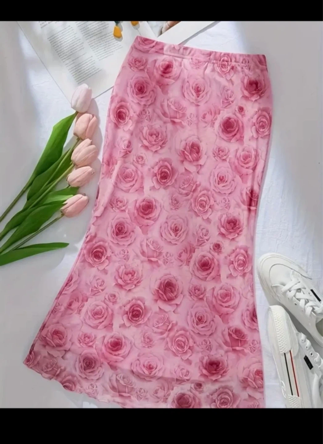 Pink Rose Print Maxi Skirt⚽️