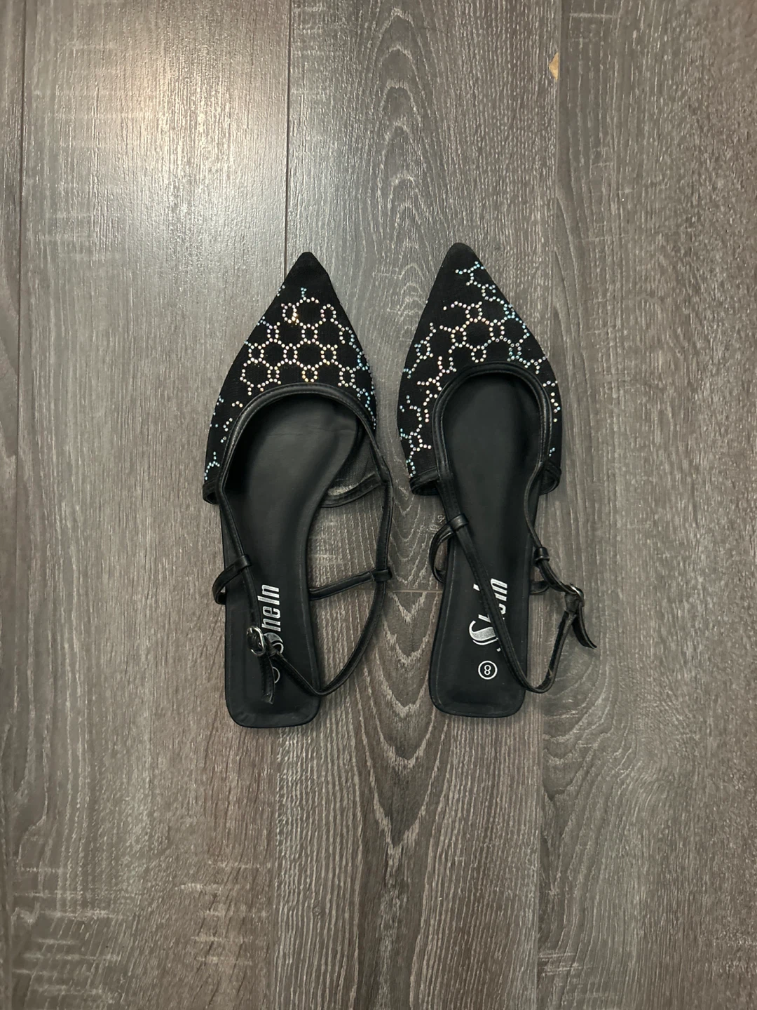 Black Embellished Pointed Flats Size 8