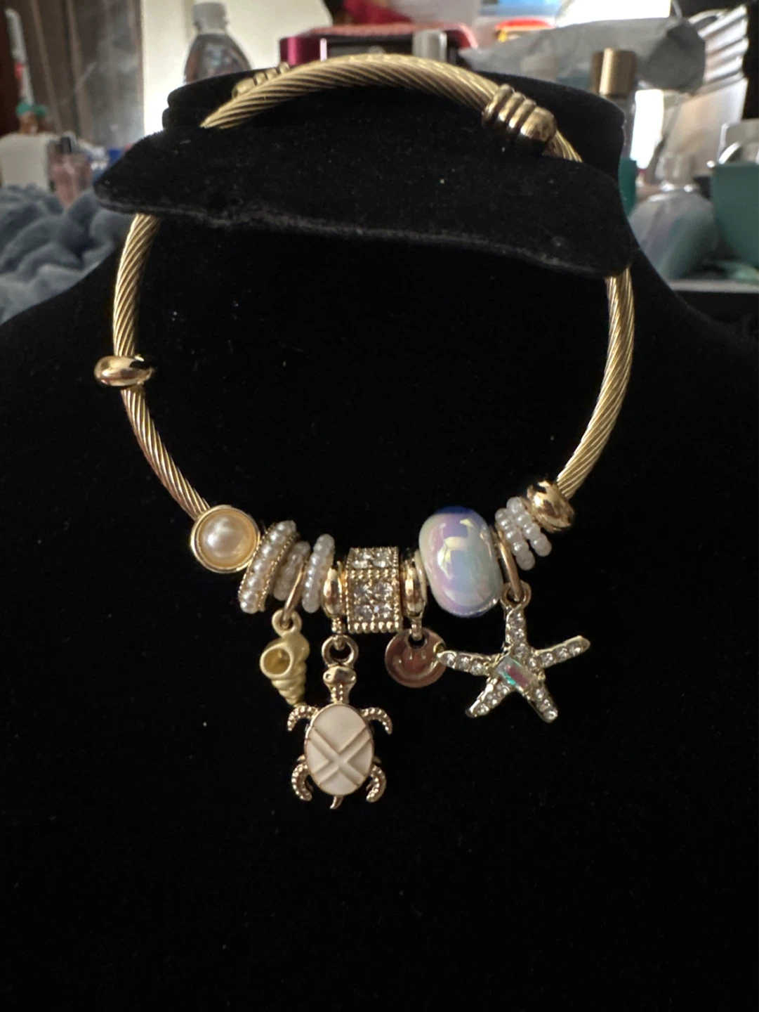 Gold Charm Bracelet with Sea Turtle and Starfish