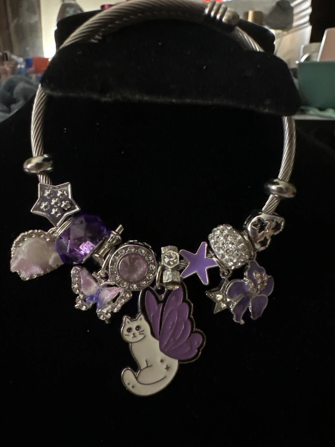 Charm Bracelet with Cat, Butterfly, and Star Charms