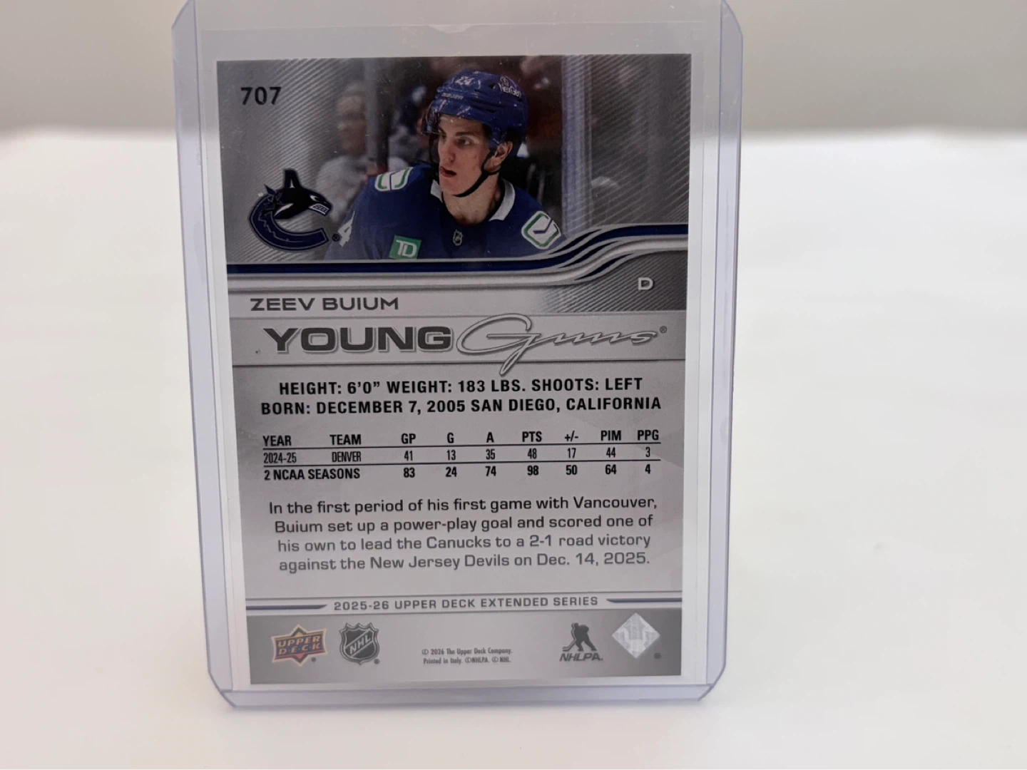 Canucks Zeev Buium Young Guns Rookie Card - photo 2