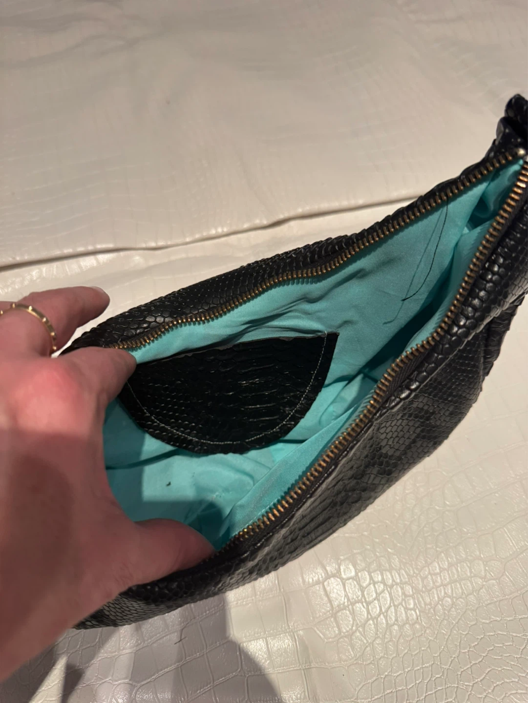 Black Embossed Handbag with Chain Detail - photo 2