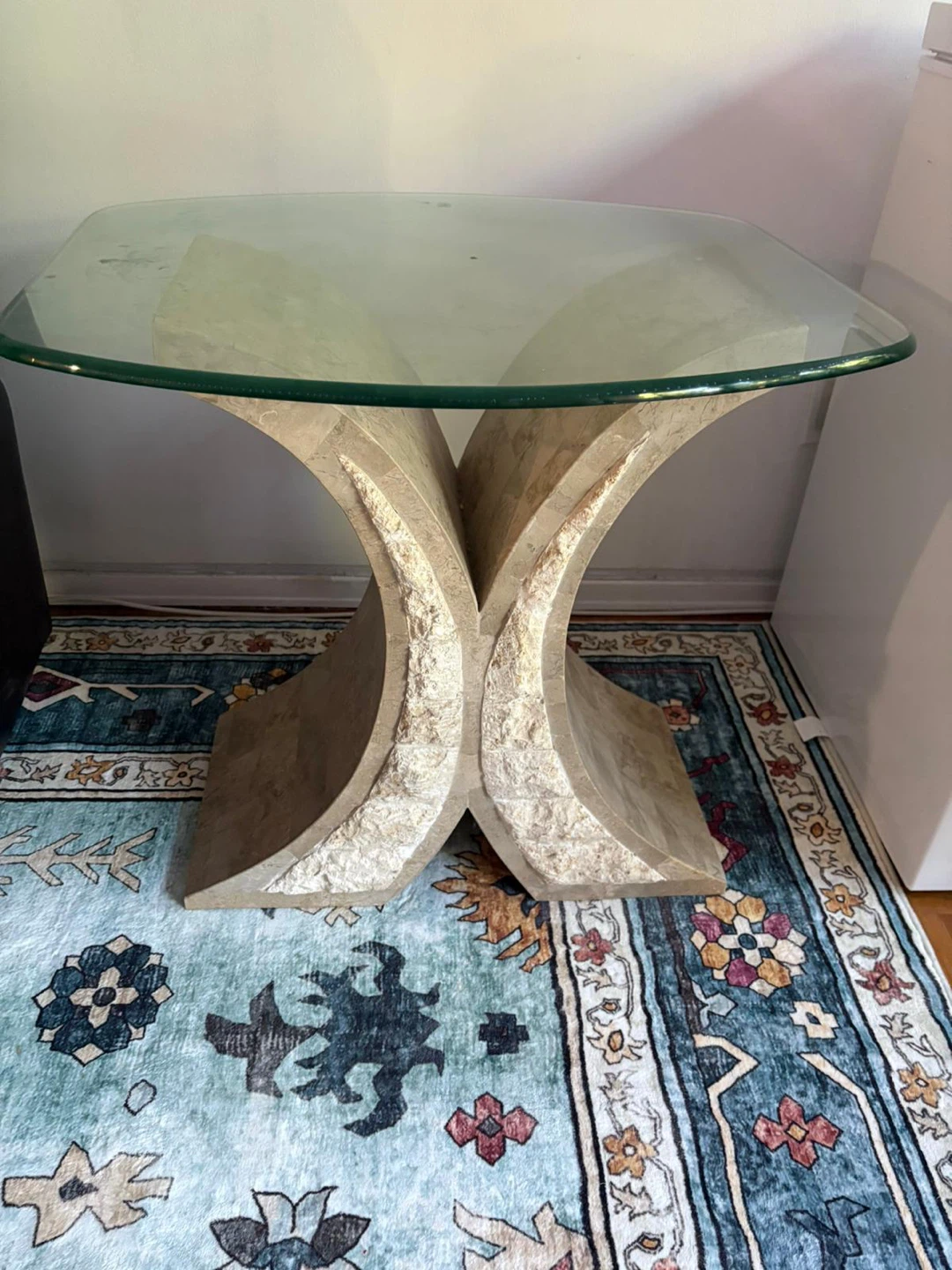Glass Top Accent Table with Stone Base