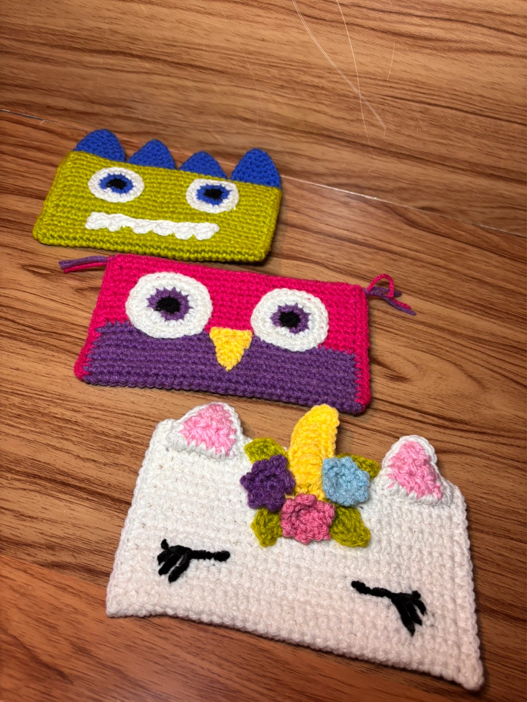 Handmade Crochet Pencil bag- Owl, Monster, Unicorn Designs