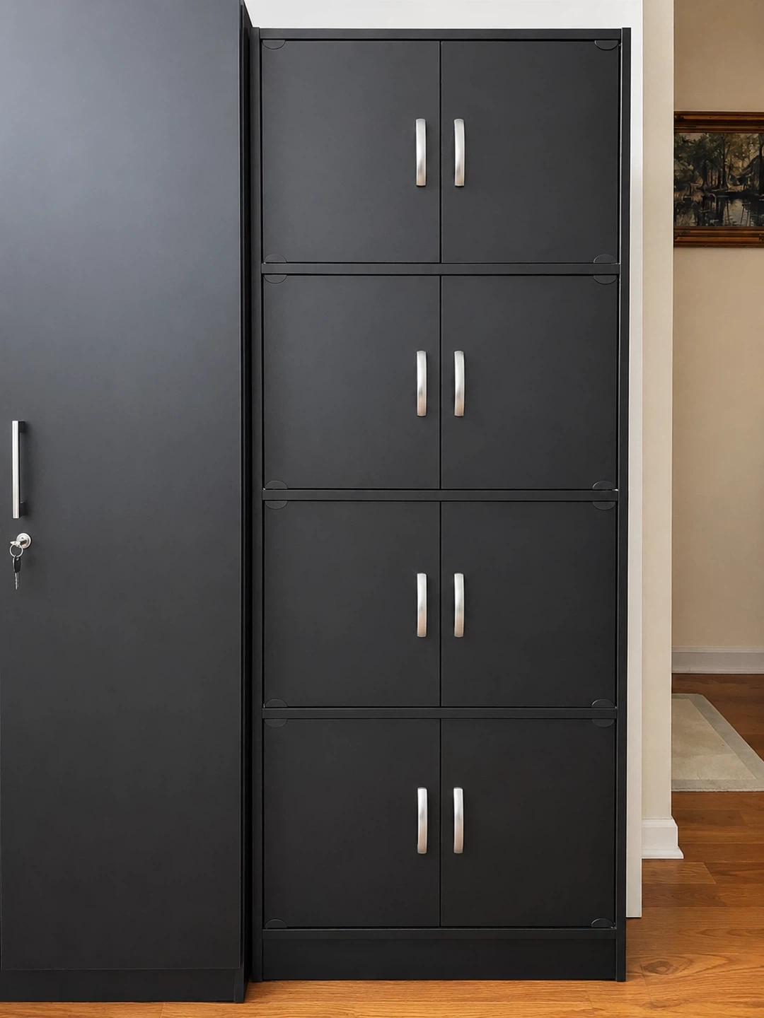 Black Metal Storage Cabinet with 4 Doors