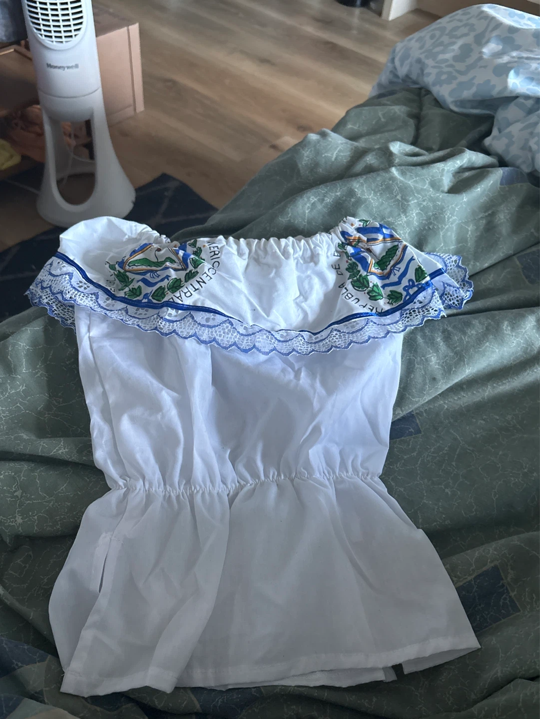 White Peasant Blouse with Embroidered Trim