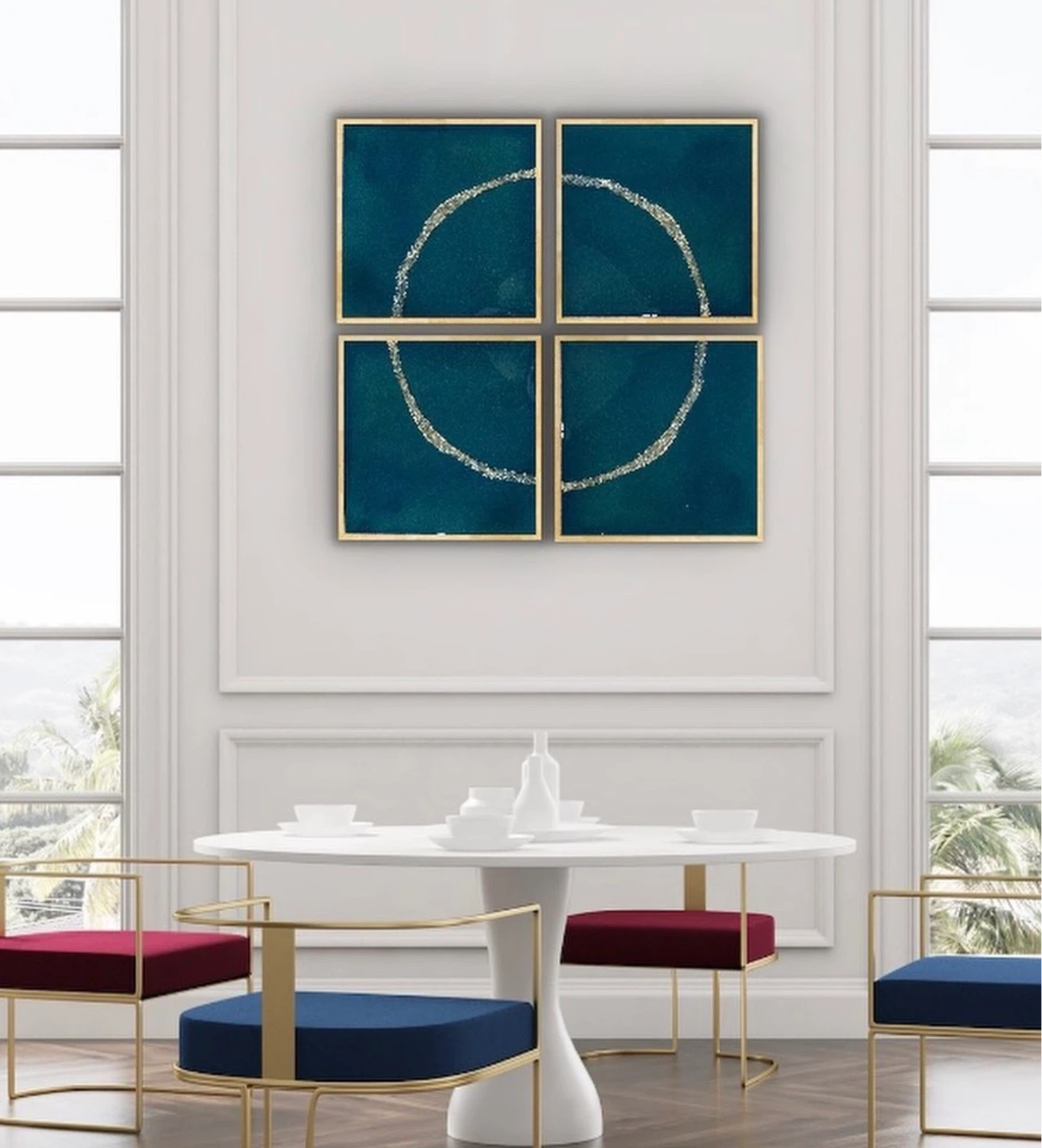 Set of 4 Teal and Gold Abstract Art - photo 2